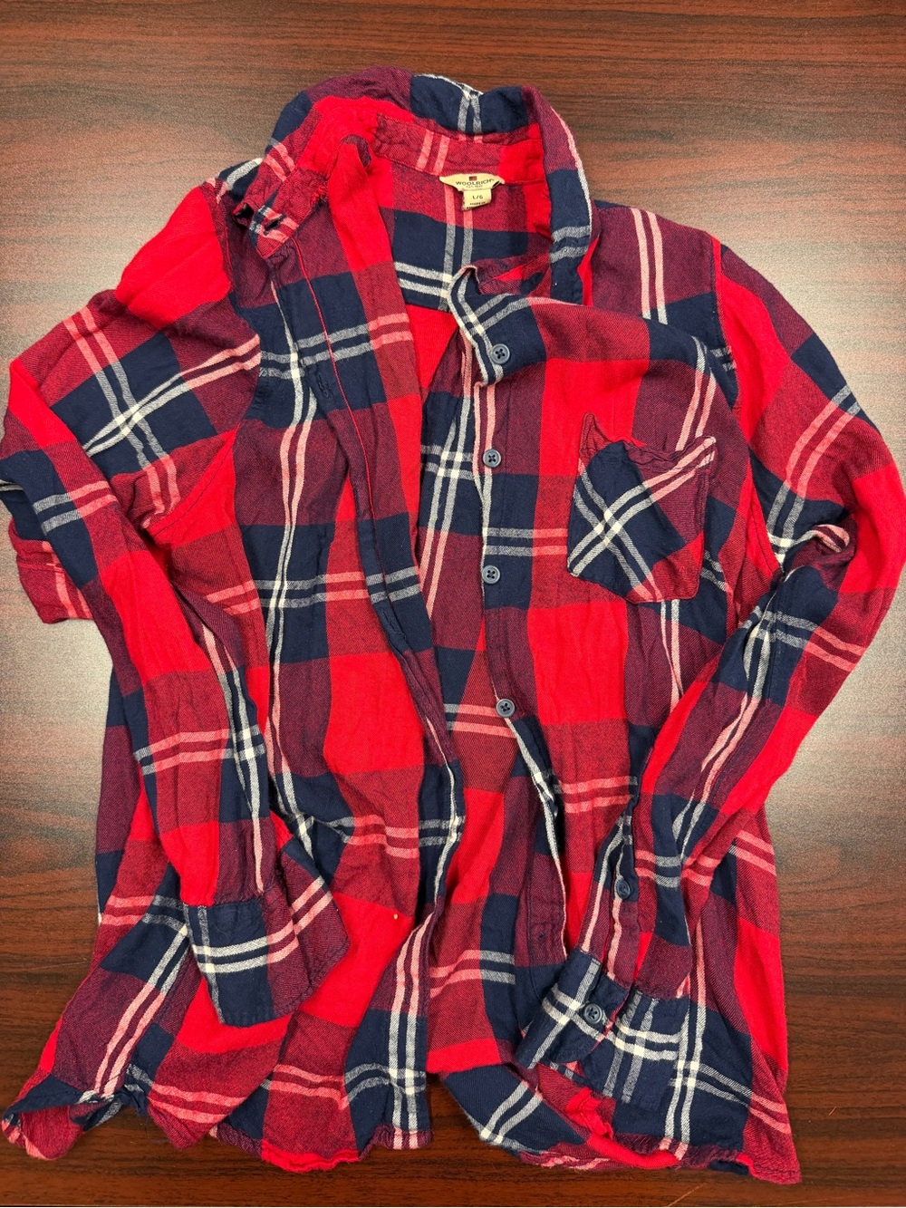 Woolrich Red and Navy Plaid Button-Down Shirt